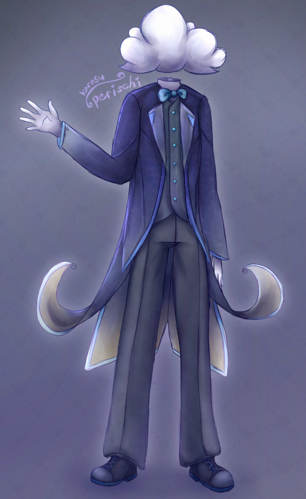 Digital artwork of a humanoid with a cloud for a head wearing a suit and bowtie