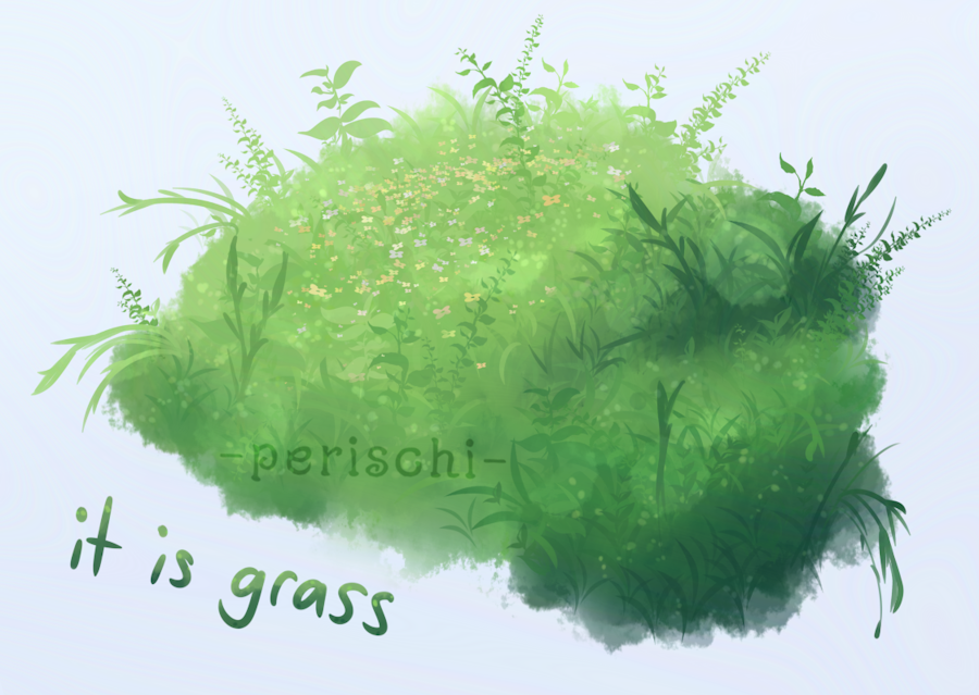 Digital artwork of grass with the text 'it is grass' under it